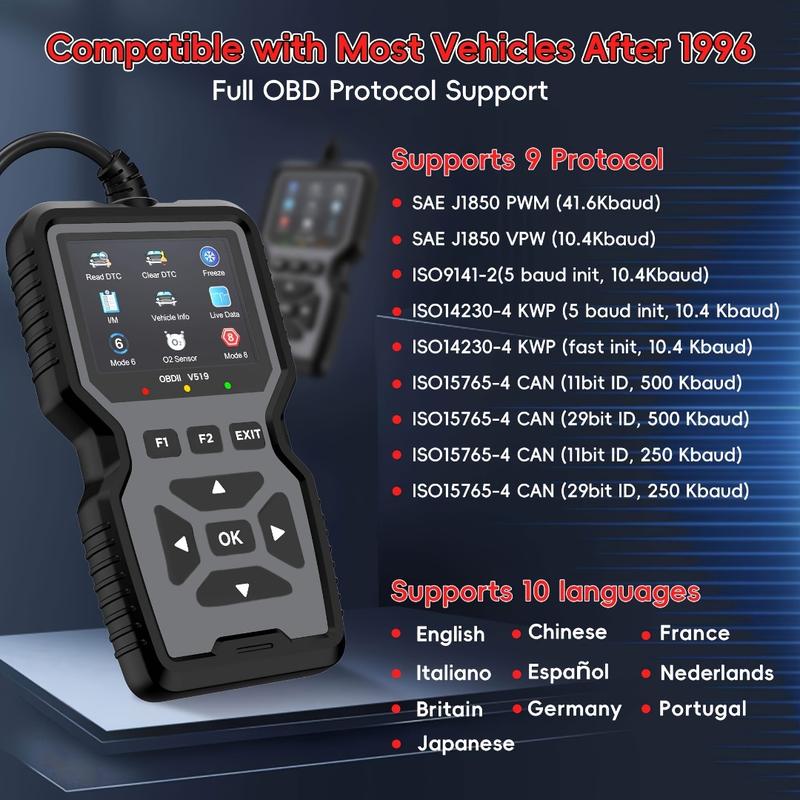 Obd2 Scanner Car Code Reader, Check Engine Light Scanning Tool, Finds & Clears Engine Trouble Codes, Abs Enclosure, Automotive Diagnostic Tool