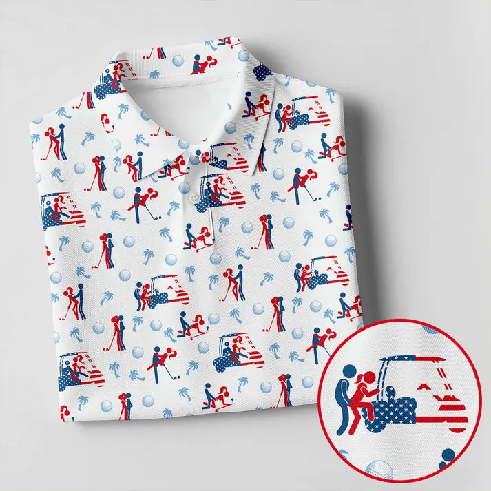 Golf Lover Performance Polo – Funny Couple Golf Print | USA Flag Golf Shirt for Casual & Course Wear