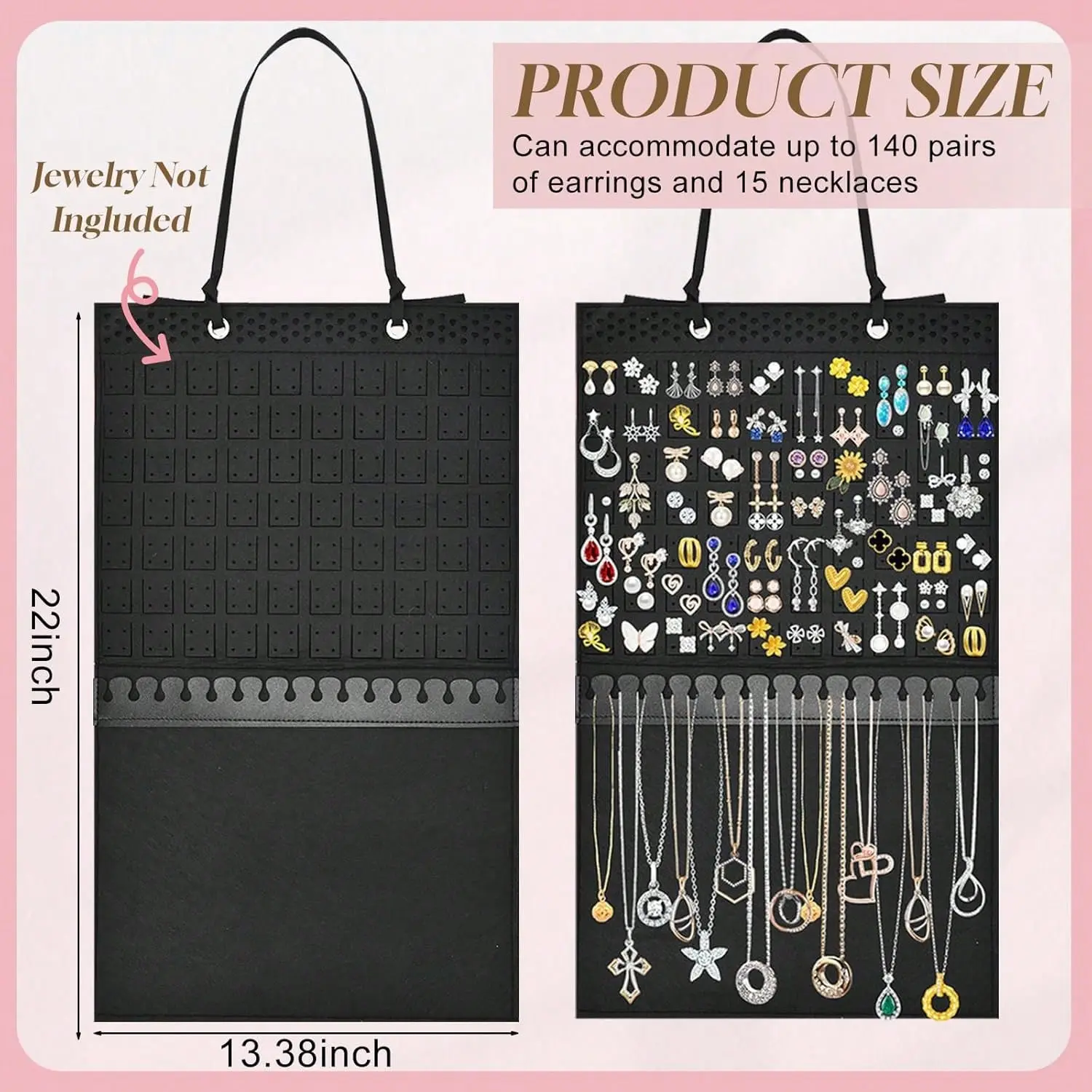 Hanging Earring Holder Organizer, Upgraded Wall Jewelry Organizer Storage For Earrings, Necklaces, Bracelets And Ankles, Premium Black Earring Display Hanger For Women & Girls