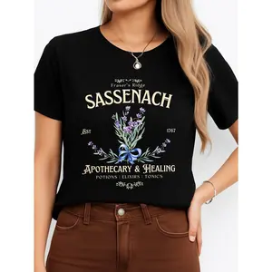 Sassenach Apothecary T Shirt Black Outlander Inspired Women Summer Comfortable Breathable Short Sleeve Tee Personalized Unisex Women Top Summer Casual Wear Made In Usa