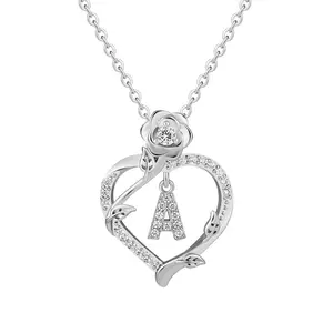 Elegant zircon heart initial pendant necklace, women's rose 26 initial necklace, Valentine's Day gift, women's gift