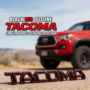 2024-2026 Toyota Tacoma Tailgate Letters 3D Emblem |   Matte Black/Red Peel & Stick |   Weatherproof No-Drill