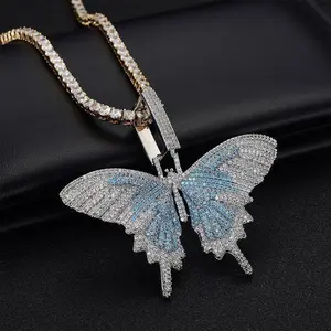 Luxury Full Zircon Colorized Butterfly Pendant Europe and America Cross Border Fashion Simple Hot-Selling Ornament Internet Celebrity Same Necklace