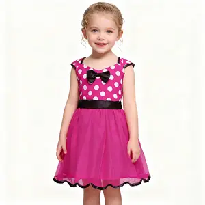 Girl's Polka Dot Dress Layered Tulle Puffy Short Sleeve Evening Dress for Girls Aged 2-5 with Bow Accent