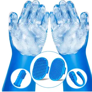 Augwind 6PCS Pet Grooming Kit for Dogs & Cats – Silicone Bath Gloves and Brush Set for Everyday Pet Care
