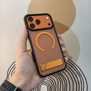 2 in 1 : 1 Case + 1 Screen protector, Shockproof iPhone Case with Kick Stand for iPhone 11 12 13 14 15 16 17 - Orange & Blac