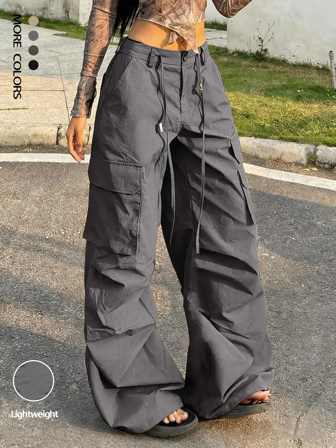 2026 Women's Multi-Pocket Workwear Pants Casual Streetwear Drawstring Loose All-Season Bottoms Outfits