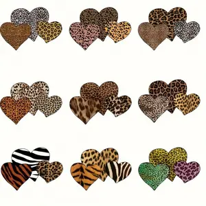 9 Pack Leopard Heart Heat Transfer Stickers DIY Iron On Patches for T Shirts Hoodies Jeans Washable Reusable Easy Application Unique Style Valentine's Day Gift Daily Expression