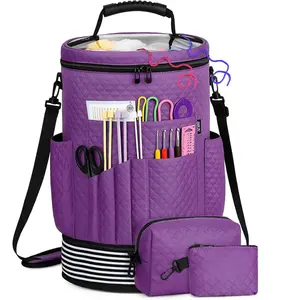 3PCS Expandable Crochet Yarn Knitting Storage Organizer Bag with Accessories Cases Adjustable Strap for Hooks Needles Supplies Crochet Lovers Beginners