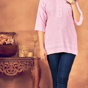 Short Rayon Chikankari Tops with Sequins Work Womenswear ( sizing up is recommended)
