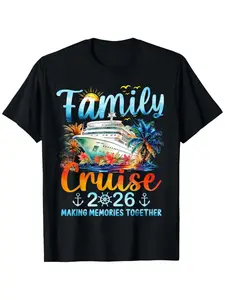 2026 Family Cruise Theme Parent-Child T-Shirt- "Create Beautiful Memories Together" Print Ultra Soft Breathable Men's Crew Neck Shirt Comfortable Casual Summer Wear Suitable for 2026 Cruise Vacations and Family Gatherings(All Seasons Suitable), PLUS