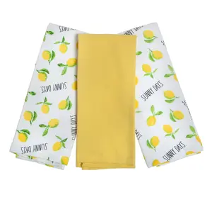 Lots of Lemons Kitchen Towels Set, 3 Pack, Yellow & White