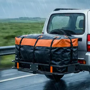 60" x 20" Folding Hitch Mount Cargo Carrier with Waterproof 16 Cu Ft Bag, 500 lbs Heavy Duty Rear Basket for SUV, Truck & Van, Ideal for Road Trips, Camping & Moving