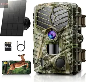 Trail Camera Wifi - Solar Powered 4K 64MP Game Cameras with Night Vision Motion Activated Waterproof with 32GB Micro SD Card, IP66 120° Detection Angle 0.2S Trigger 940Nm No Glow LED Wildlife