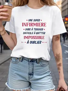 Une Super Infirmiere Letter Print T-shirt, Short S