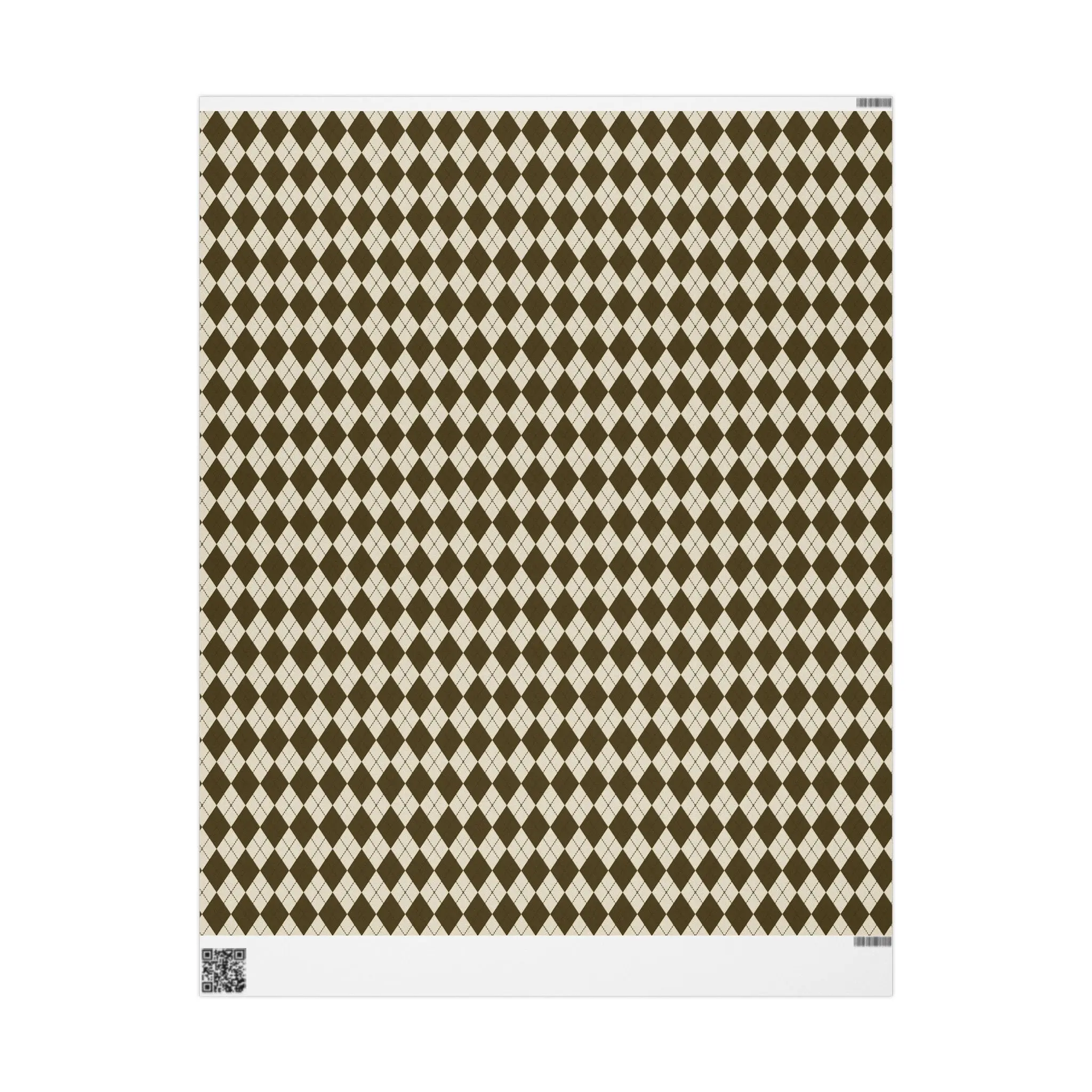 Brown Argyle Gift Wrapping Paper, Diamond Check Pattern Wrap Sheet in Glossy or Matte Finish