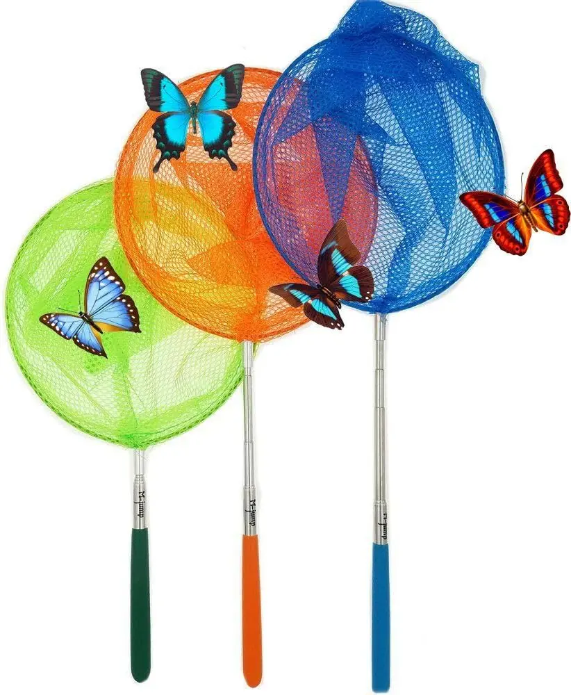 3 Pack Telescopic Butterfly Nets for Kids – Extendable Insect & Bug Catching Nets, Outdoor Exploration Toys for Boys & Girls, Collapsible Fishing Net Set Expands 6.8”–34