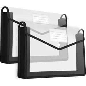2 Pack Plastic Expanding File Folder, Envelope File Folder Organizer Holder with Snap Closure, Expandable File Wallet Large Capacity, Fit Letter Size/A4 Documents Clear with Black Trim