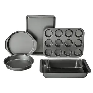 6 Piece Nonstick Carbon Steel Bakeware Set with Cake, Muffin, Cookie, and Loaf Pans, Easy Release, Oven Safe, 16.25 x 11.75 x 6.25 inches