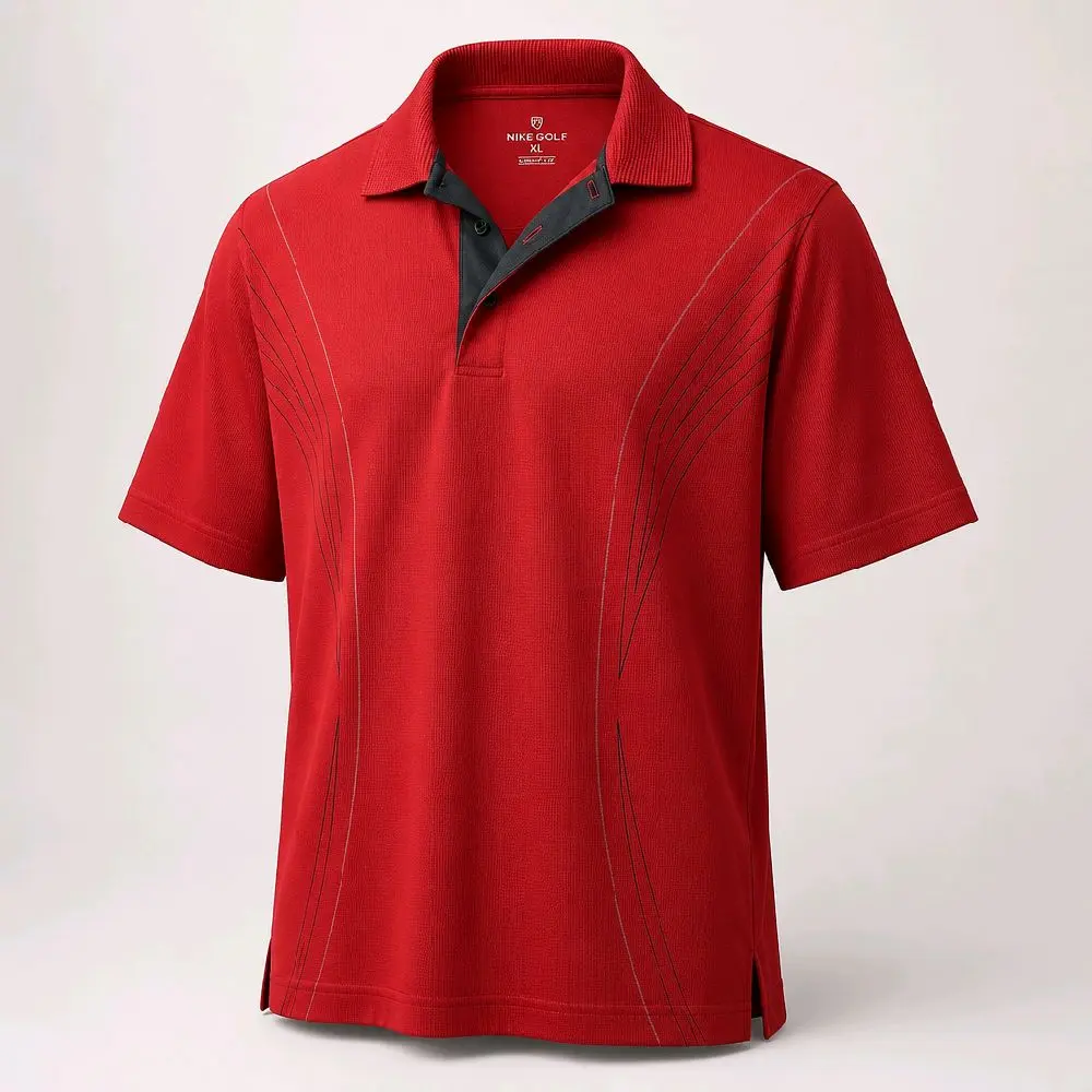 Grand Slam Men's Red Short Sleeve Golf Polo Shirt Graphic Geometric Lines L 5012
