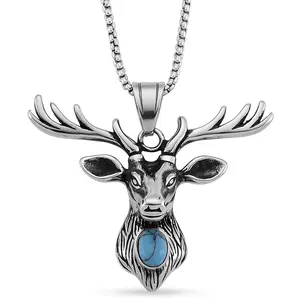 Shop LC Blue Howlite 0.50 ctw Majestic Stag Necklace in Stainless Steel 20-22 Inches