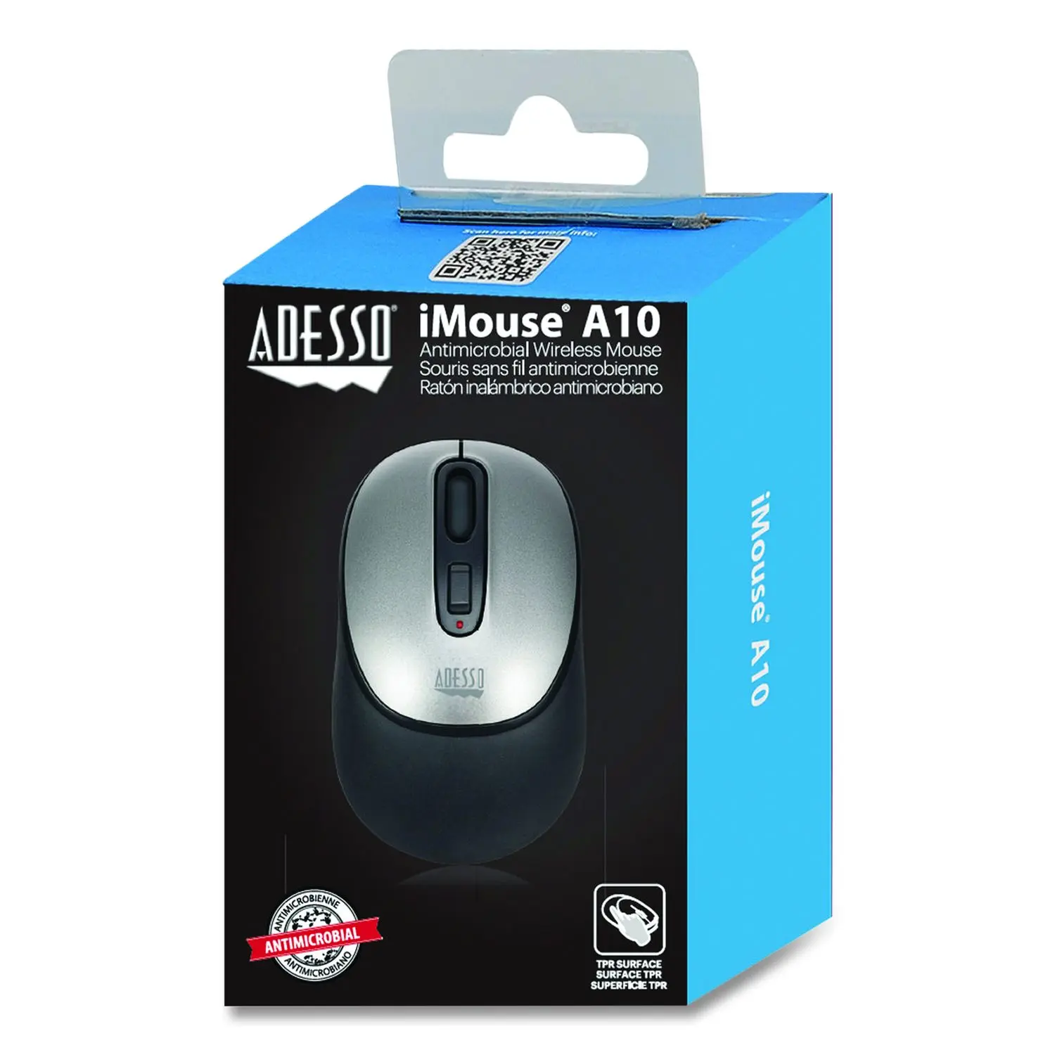 Adesso iMouse A10 Antimicrobial 1600dpi 2.4GHz Wireless Mouse - Black/Silver