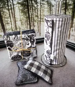 Farmhouse Reusables / Ecofriendly UnPaper Towels / Washable Sponges / Cloth Napkins / Farm Animals Buffalo Check Honey Bees Ticking Stripes/ Black White Gray