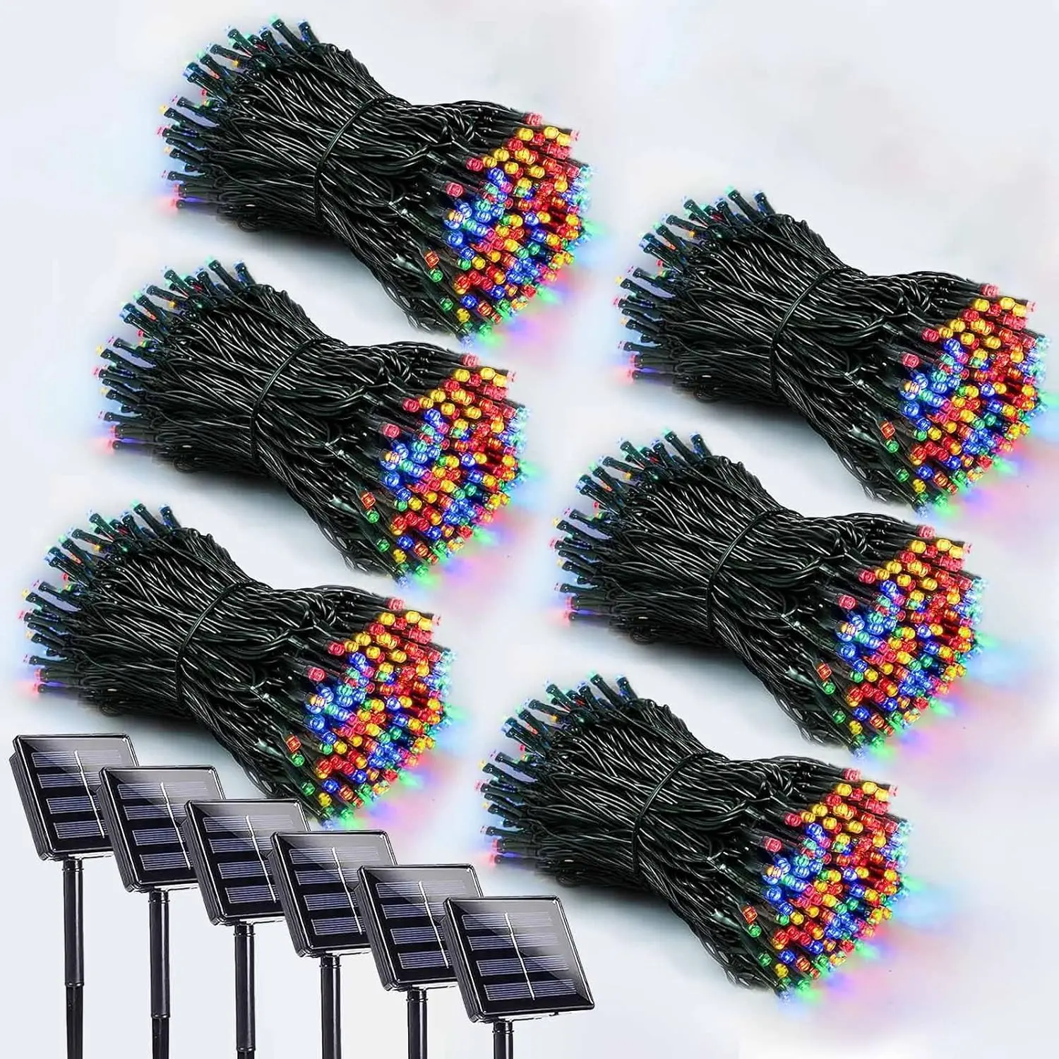 6 Pack 600 LED Solar String Lights for Outside, Solar Christmas Lights with 8 Lighting Modes,  Green Wire Solar String Lights Outdoor for Tree Xmas Party Garden Yard Decorations (MutilColor)