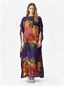 Luxurious Two-Piece Woven Floral Print Kaftan Gown, Elegant Aesthetic Occasion Wear, Includes Matching Scarf, Perfect for Special Events & Daily Style
