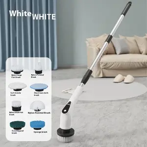Cordless Multi-Speed Electric Scrubber, Electric Spin Scrubber with 8 Replaceable Heads, Cordless Power Scrubber with Adjustable Long Handle & 5 Speeds for Bathroom, Kitchen, Tile & Grout Cleaning
