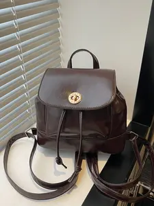 Women's Vintage Backpack New Simple Design, Casual American Style Mini Drawstring Bag, Versatile High-End Fashion Backbag