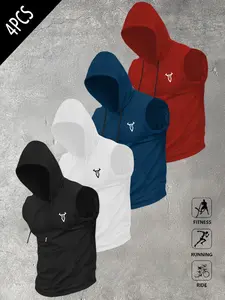 Devil Logo 4-Pack Hooded Tank Tops, Men's Fitness Workout Muscle Tank, Athletic Streetwear | TikTok Viral