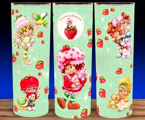 Strawberry Shortcake with Green Plaid Cup Mug Tumbler 20oz Drinkware Stainless Steel Colorful Insulated Reusable Perfect for Coffee, Keeps Drinks Color or Hot!