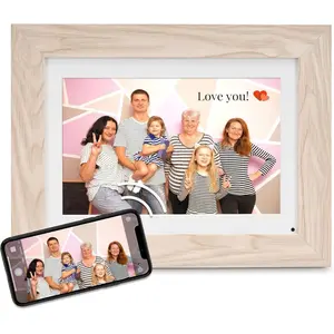 Simply Smart Home Photoshare 10" WiFi Digital Picture Frame, Send Pics from Phone to Frames, 8 GB, Holds 5,000+ Photos, HD Touchscreen, White Wash Wood Frame, Easy Setup, No Fees