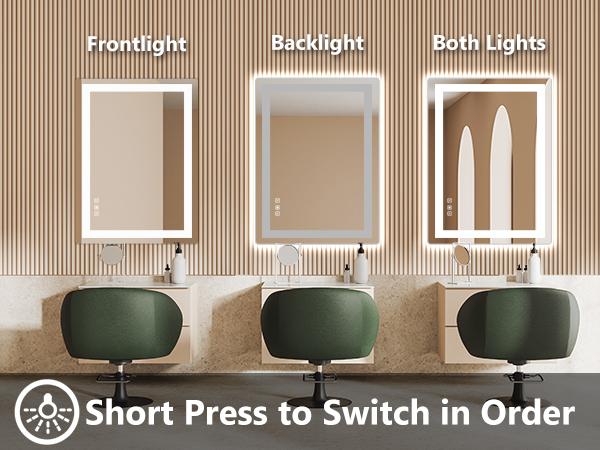 LED Bathroom Vanity Mirror for Wall with Anti-Fog, Dimmable Rectangle Mirrors, Front Light and Backlit, Memory Function, Tempered Glass, Shatter-Proof