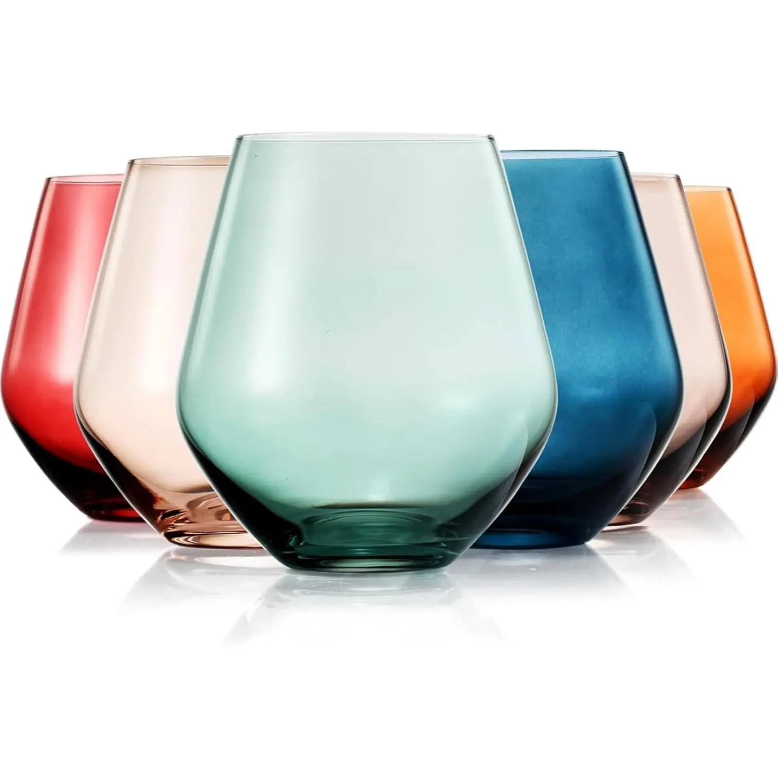 Beautiful Colored Wine Glasses | Set of 6 | Crystal, Large 16oz - Stemless Goblet Drinking Cups, Luxury Multi Color Glassware Gift Set - Her, Wife, Mom Friend - Colorful Drinkware Water, Wine Cocktail