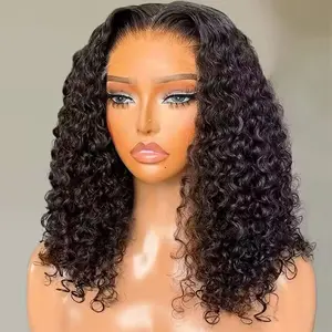 180% Density Mongolian Curly Human Hair Wigs 13X4 HD Lace Front Wigs Wear and Go Glueless Wigs Human Hair Pre Plucked with Baby Hair Unprocessed Virgin Hair Natural Black Color Curly Wig 16Inch