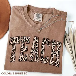 Comfort Colors Teacher Leopard Shirt, Teach Love Inspire T-Shirt, Gift for Teachers, Animal Print Teaching Tee, New Teacher Gift back to schools shirt