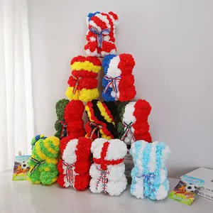 Global Football Event Rose Bear Gift Box, Flag Color Design, Romantic Rose Bear, Party Decoration, Ideal Holiday Gift for Son, Boyfriend, Father, Girlfriend