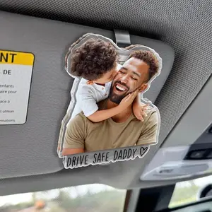 Personalized 1st Father's Day Gift For Dad, Custom Photo Car Visor Clip, Baby Photo Car Sun Visor Clip