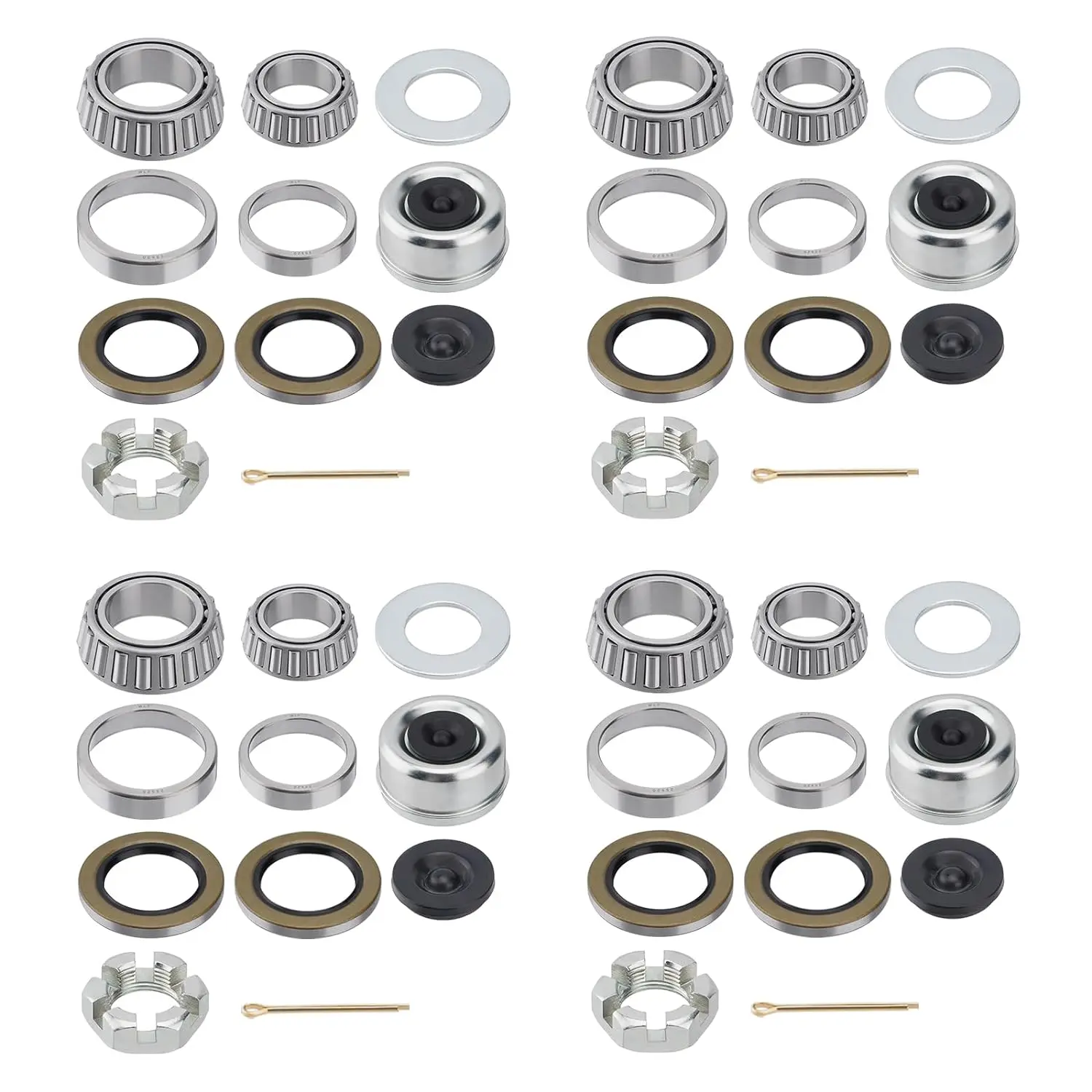 4 Sets 25580 14125A Boat Trailer Axles Bearing Kits,  Seals,Spindle Nuts, 2.72" Dust Caps and Rubber Plugs, Cotter Pins, Washers for 5200-7000 lb.Tandem Axles #D42 Spindle
