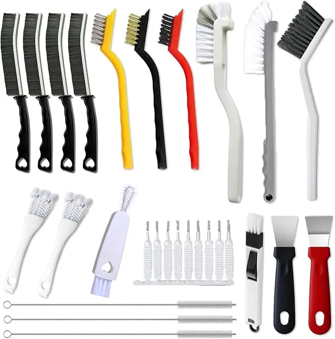 20Pcs Crevice Cleaning Brush Set with Stiff Bristles for Deep Gap Scrubbing, Window Tracks, Sliding Doors, Tile Grout, Sills, Shutters, Corners, Sinks, Teapots & Bottles