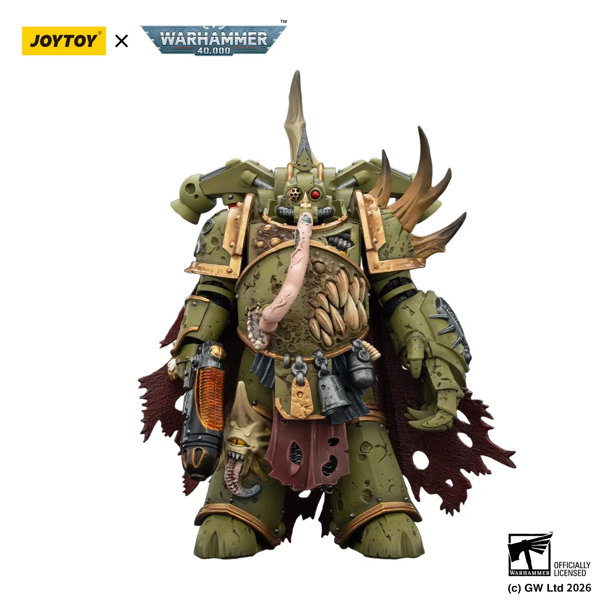 JOYTOY Warhammer 40,000 1/18 Death Guard Plague Marine Champion Battle Armor PVC Figure - Plasma Pistol, Power Fist, JT03592 3D Character Figurine Action Figures for Hobbyists (Boxed), 3D Figurine Action Figures