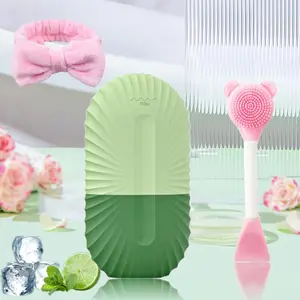 Facial Care Tool Set, 1 Set Including Shell Shaped Ice Face Mold & Double-ended Silicone Face Brush & Hair Band, Multifunctional Facial Massage Tool