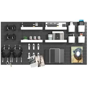 Pegboard Combination Kit, 8 Peg Boards and 30 Accessories Modular Black Pegboard for Wall, Office Organizer, Keys Holder, Nursery, 44"x22"
