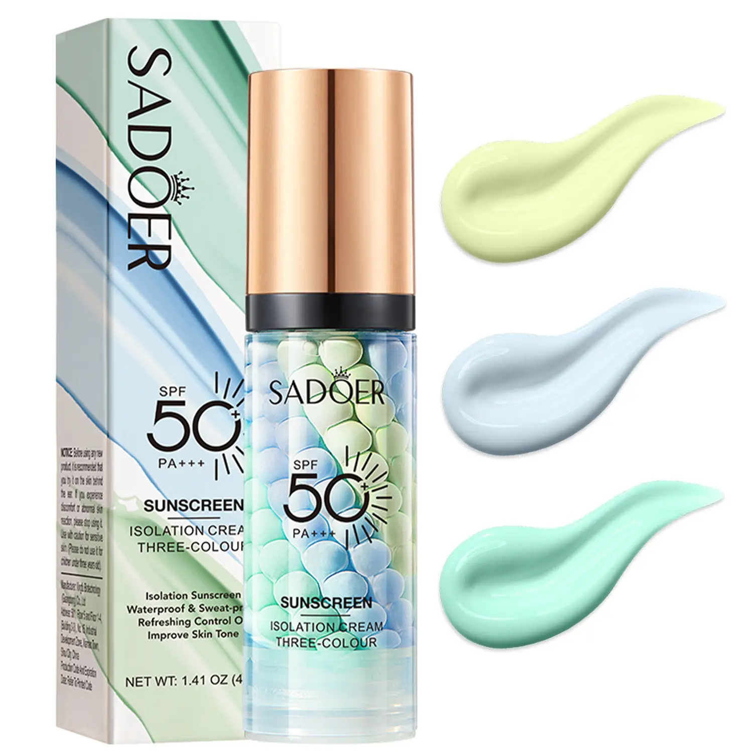 SPF 50+ PA+++ Sunscreen Isolation Cream, 3-in-1 Face Primer & Color Corrector, Oil Control Moisturizing Pore-Blurring Makeup Base for Even Skin Tone