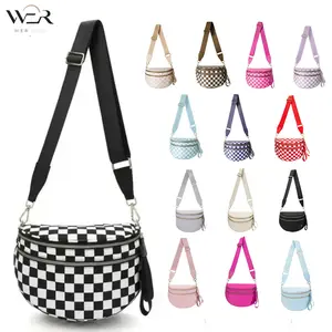 Checkered Fanny Pack Women | Black White Checkerboard Crossbody Bag | Trendy Belt Bag Sling Bag | Double Zip Waist Pack | Adjustable Strap Purse | Casual Checkerboard Bum Bag for Travel