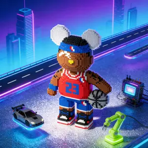 23 Number Basketball Bear 3D Puzzle Building Blocks Decoration, Bookshelf Home Office Cabinet Decor, Party Living Room TV Stand Display