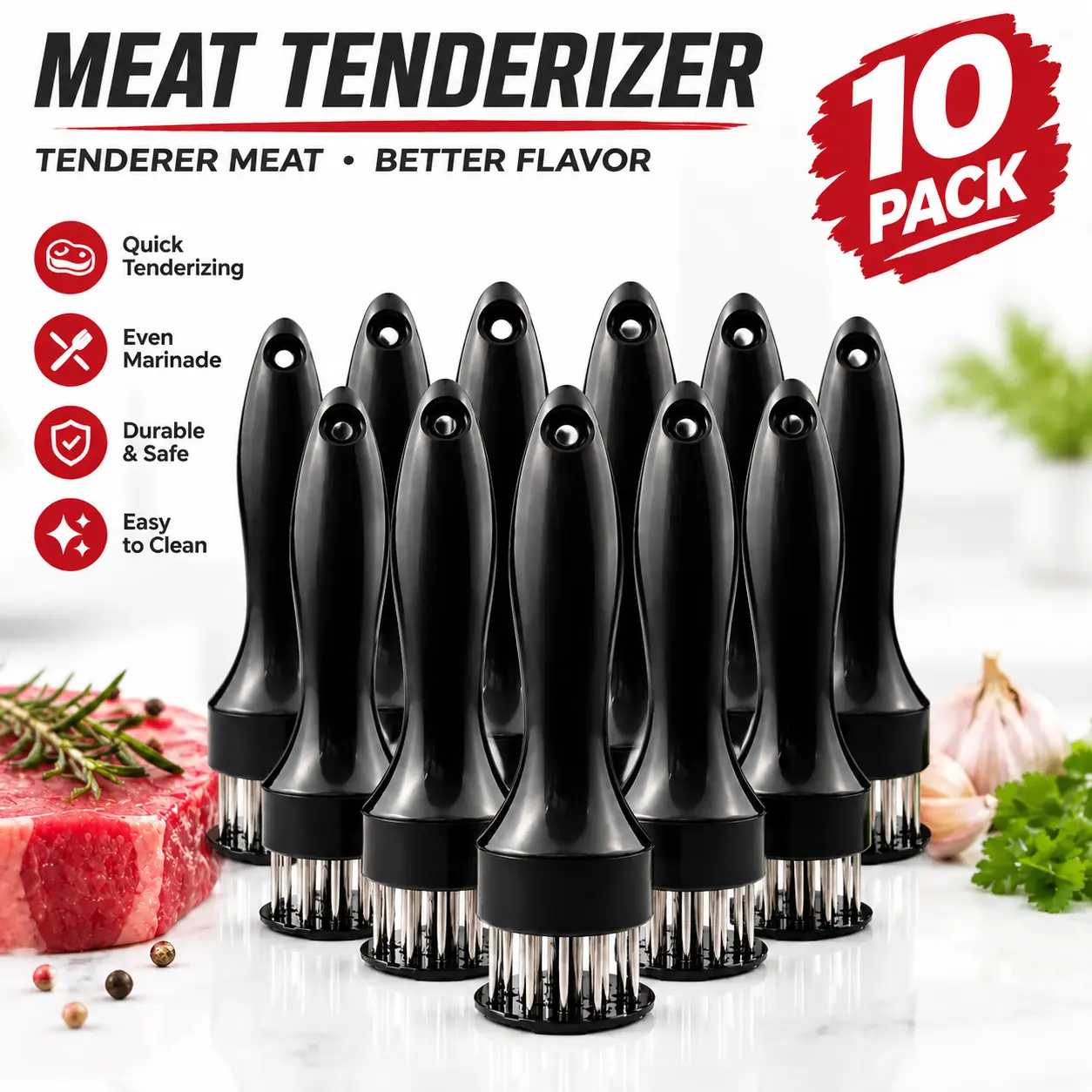 10 PCS Stainless Steel Tender Meat Needle Puncture Stainless Steel Steak Puncture Tool for Beef Pork Steak Pork Chicken Poultry Fish Fillet