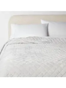 King Luxe Diamond Stitch Velvet Quilt Light Gray - Threshold